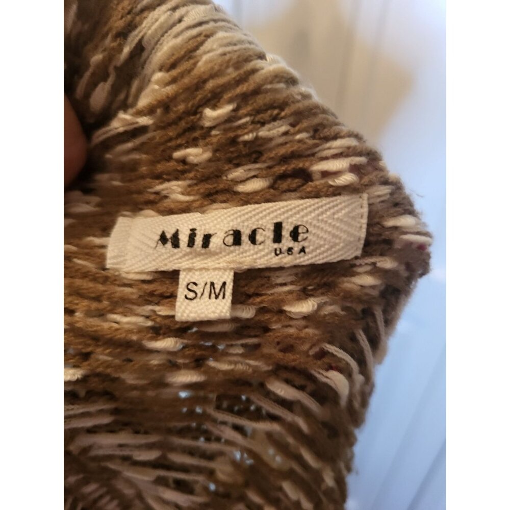 Olive/Ivory Stripe Sweater Cashmere/Cotton Blend Fringe S/M Boho Neutral n - Picture 8 of 8